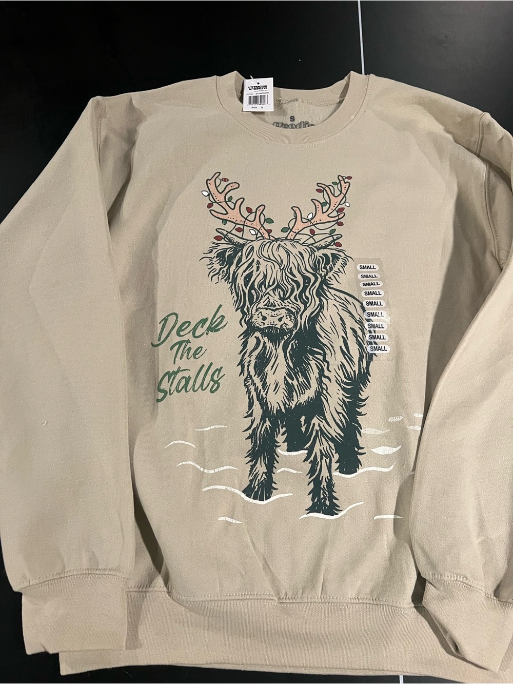 Deck The Stalls Beige Holiday Graphic Sweatshirt